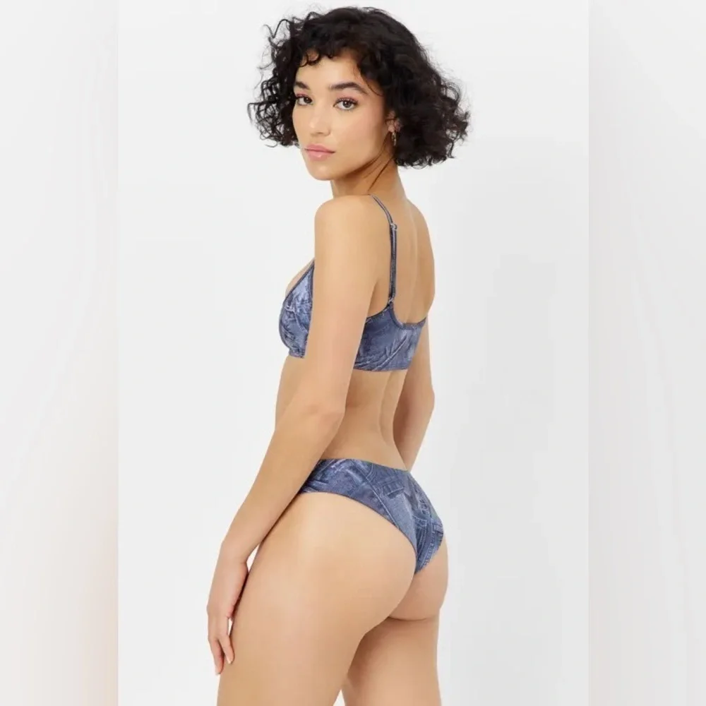 New Frankies Bikinis Dawson Cheeky Bikini Bottom denim jeans print 31067
